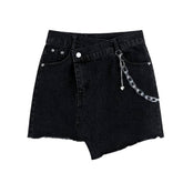 Falda pantalón vaquera asimétrica con bajo sin rematar